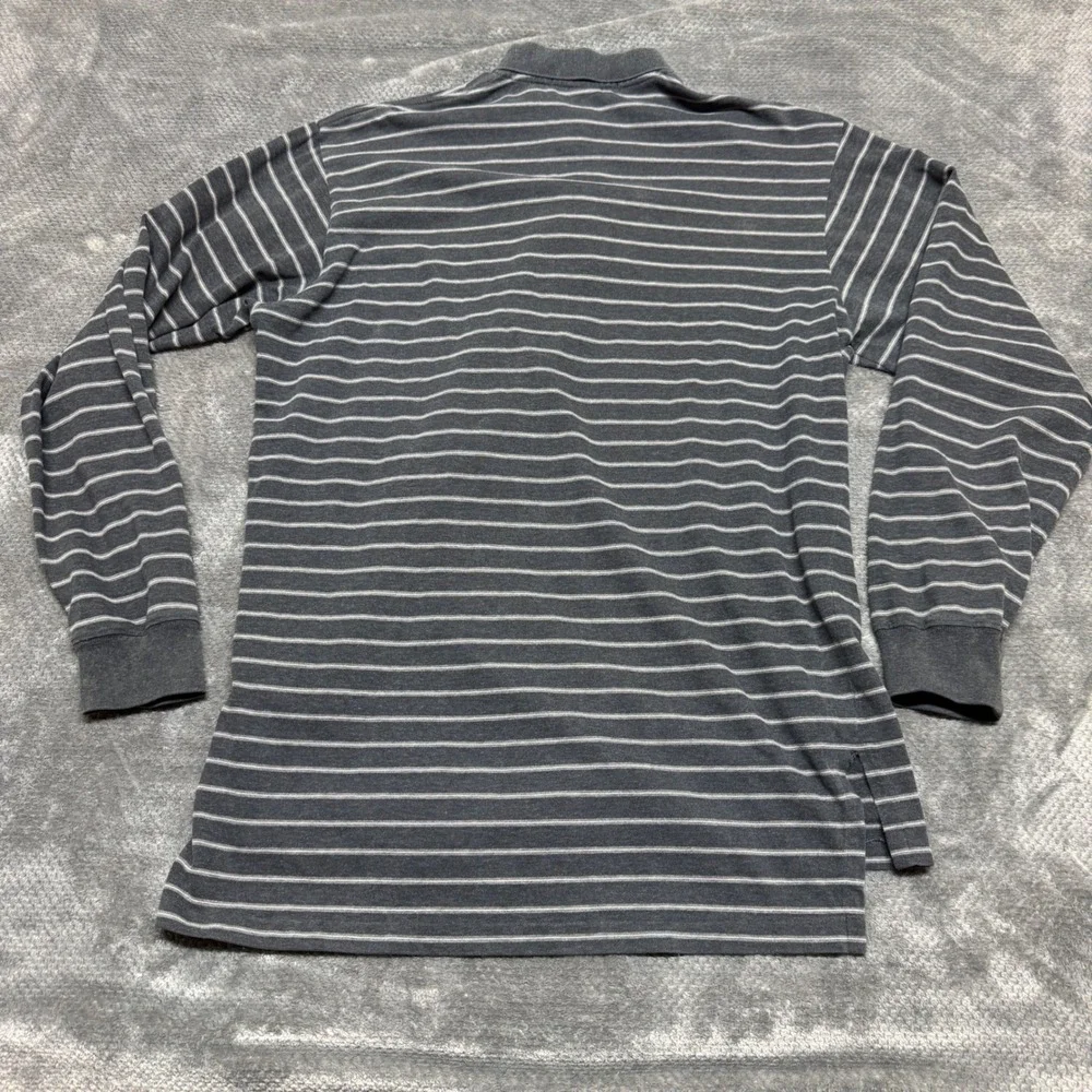 Polo Ralph Lauren Mens Long Sleeve Striped Polo Shirt Gray White‎ Size M Cotton